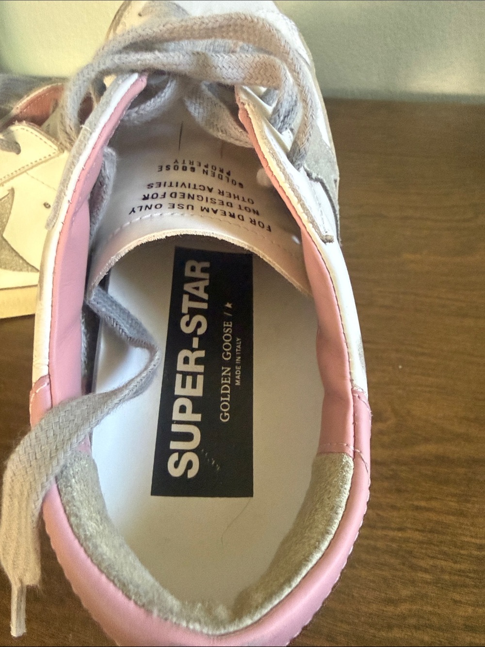 Golden Goose GGOB SSTAR White Leather Sneakers with Pink Trim and Gray Star - Picture 2 of 6